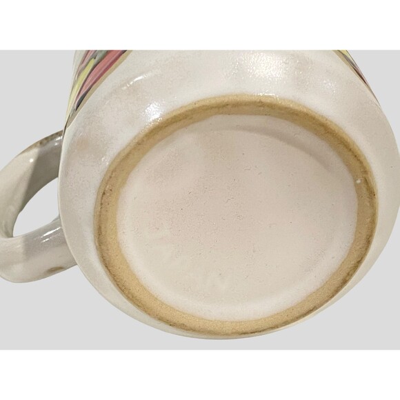 Vintage Stoneware Mod Floral Coffee Mug, Pink Yellow Mod Flowers, Coffee Cup - Picture 9 of 9